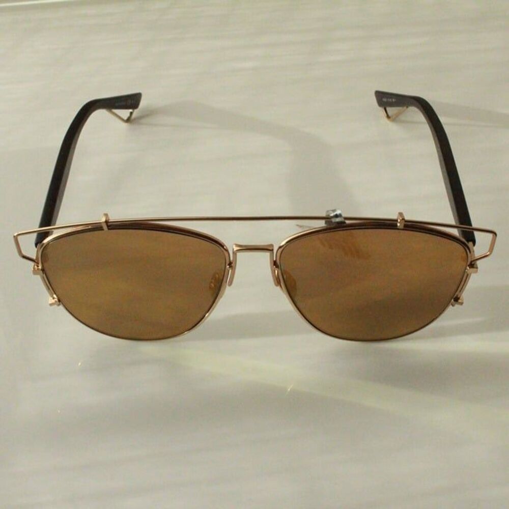 Christian Dior Gold & Black Sunglasses Aviator Style with Case & Card - Picture 2 of 8